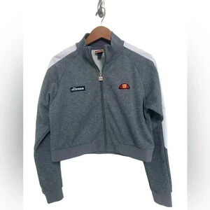 Ellesse Women Pinzolo Crop Track Jacket Top Long Sleeve Gray White Size Large
